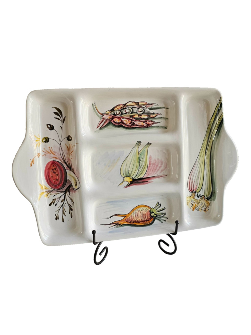 Italian Hand-Painted Ceramic Divided Tray Platter - Weil Ceramics & Glass Italy
